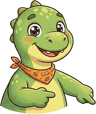 Krümel, das Maskottchen von Krümelmap, zeigt auf die Suche