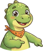 Krümel, das Maskottchen von Krümelmap, zeigt auf die Suche